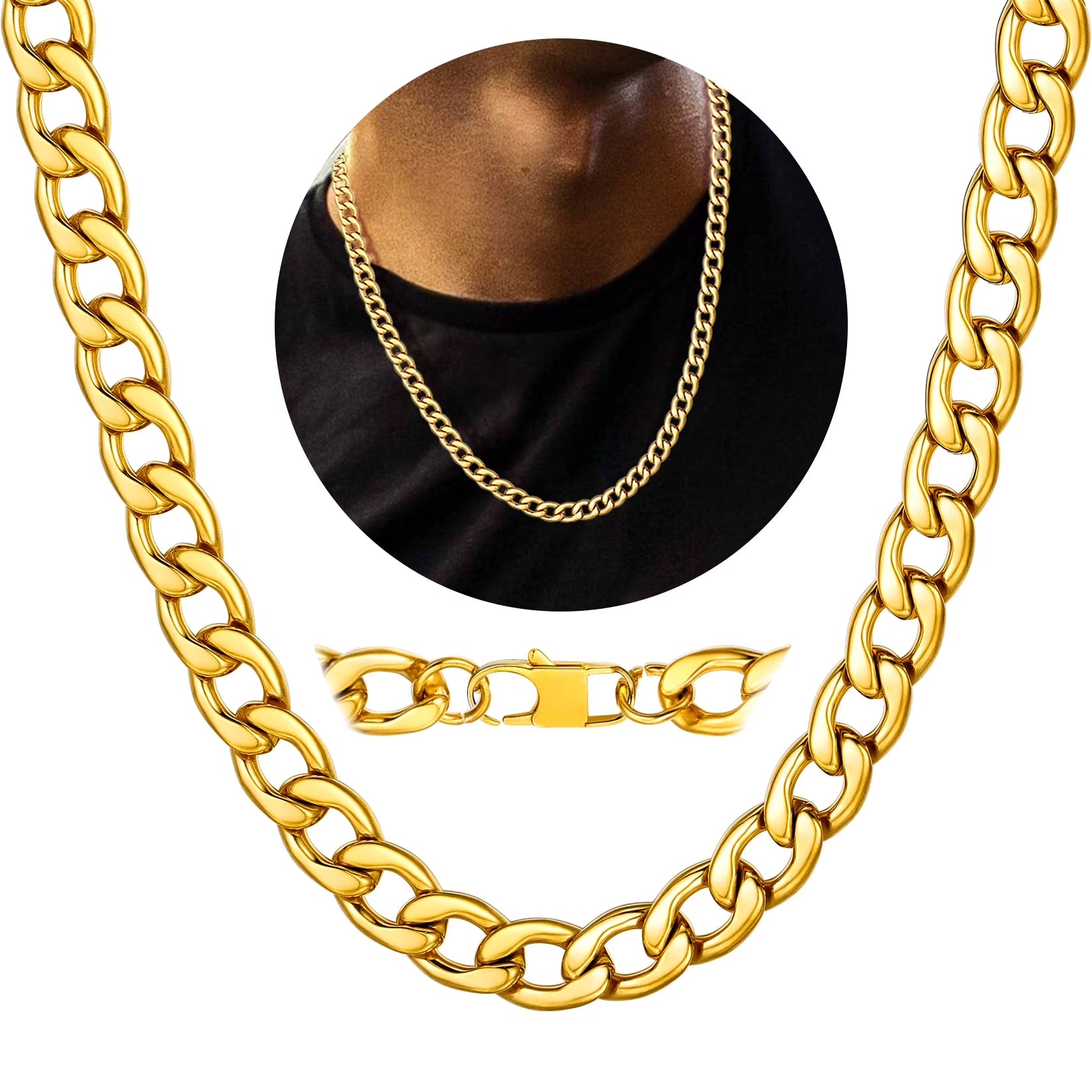 Mens Cuban Link Chain Necklace 5Mm 26Inch Finding Chain for Pendant Dad Gold Plated Chain