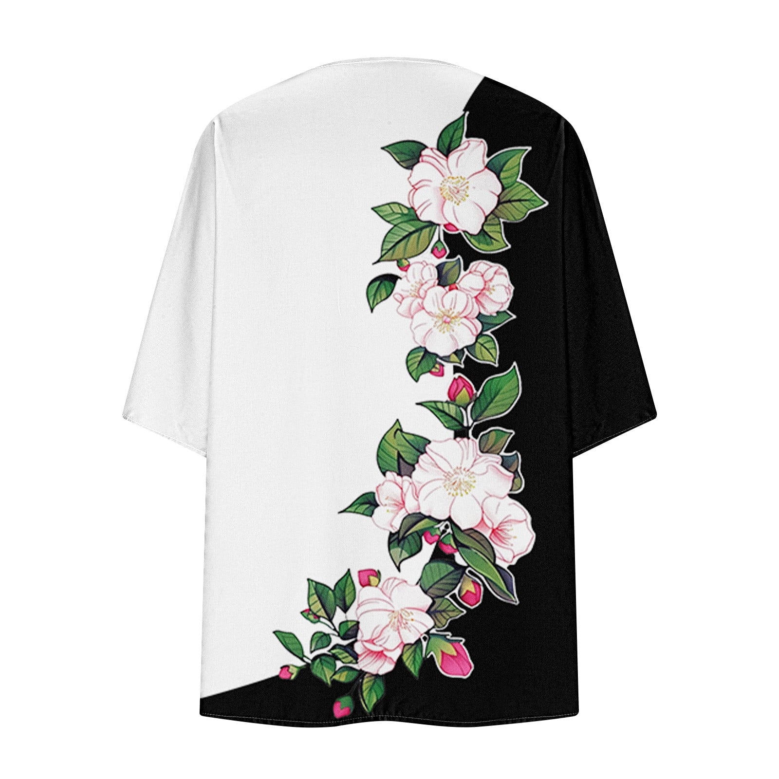 Dyegold Women'S Beach Kimono Coverup Sheer Chiffon Cover Ups Casual Loose 3/4 Sleeve Floral Open Front Boho Cardigan Tops