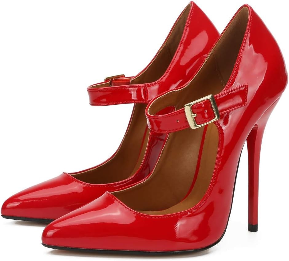 Unisex Men'S Women'S Pointed Toe Stiletto High Heel Buckle up Pumps