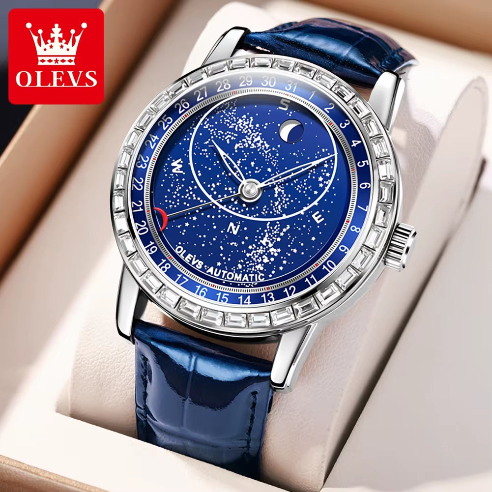 9923 Mens Watch Automatic Mechanical Watch Multifunctional Week Date Luxury Belt Watch for Men 30M Waterproof Luminous Box