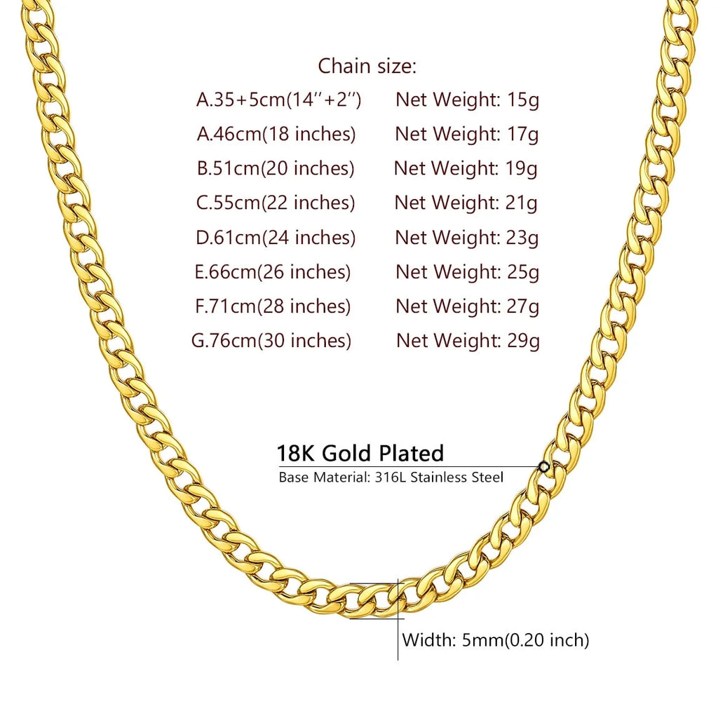 Mens Cuban Link Chain Necklace 5Mm 26Inch Finding Chain for Pendant Dad Gold Plated Chain