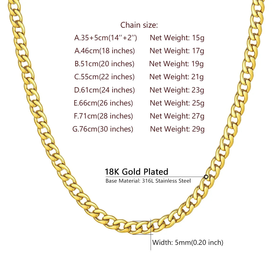 Mens Cuban Link Chain Necklace 5Mm 26Inch Finding Chain for Pendant Dad Gold Plated Chain