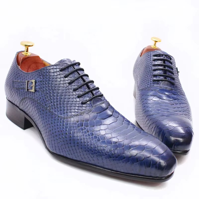 Luxury Men'S Oxford Shoes Snake Skin Print Classic Dress Leather Coffee/Black Pointed Toe Lace-Up Formal Shoes