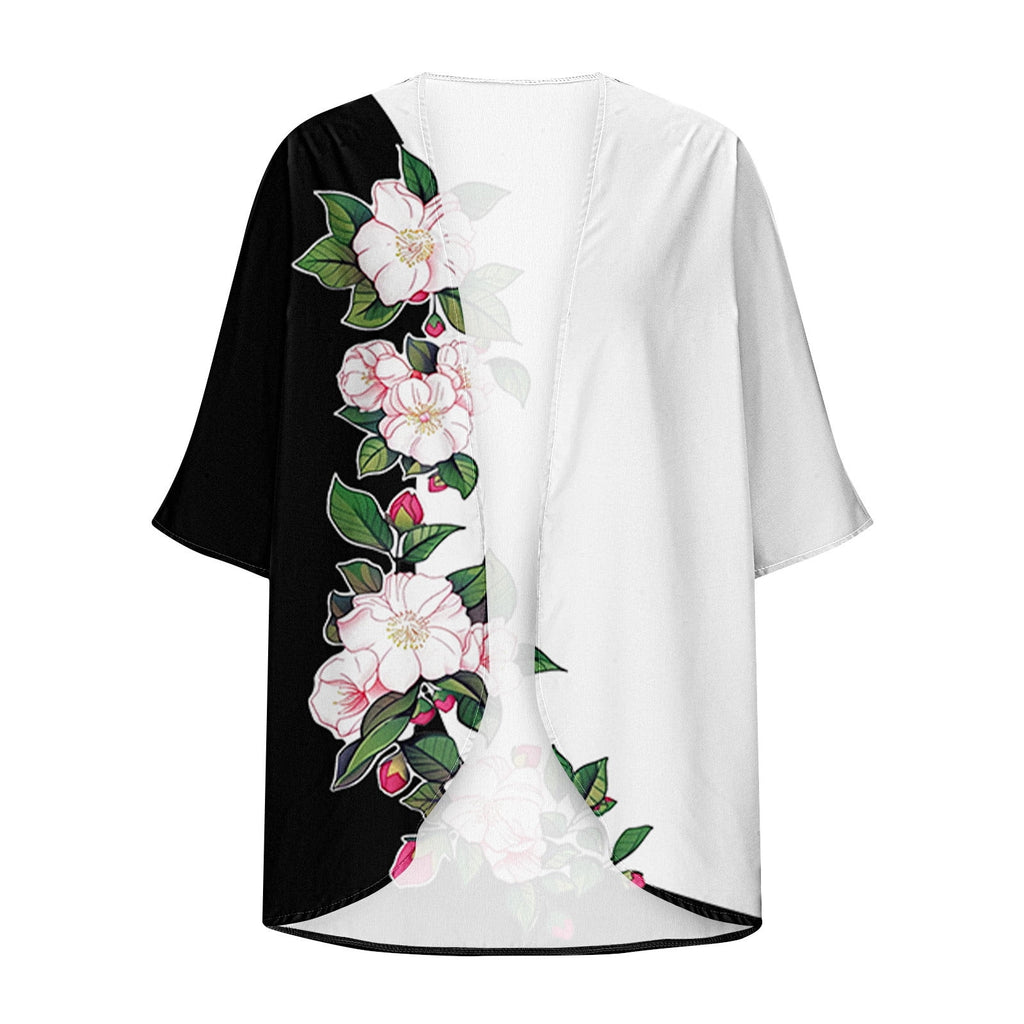 Dyegold Women'S Beach Kimono Coverup Sheer Chiffon Cover Ups Casual Loose 3/4 Sleeve Floral Open Front Boho Cardigan Tops