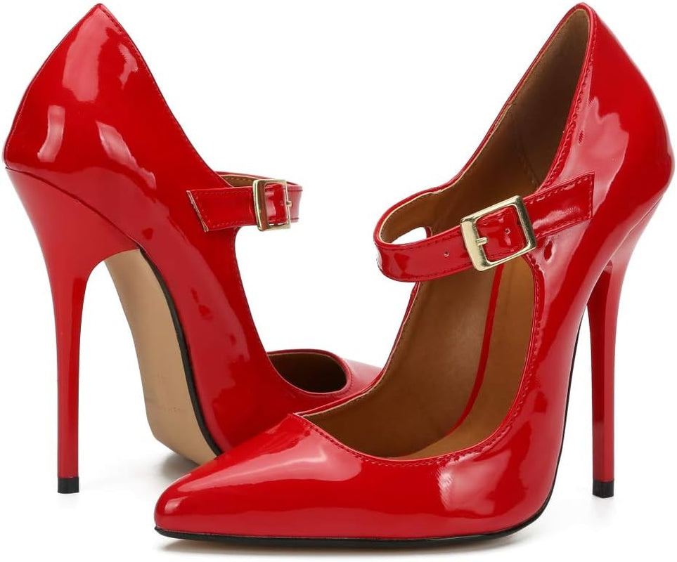 Unisex Men'S Women'S Pointed Toe Stiletto High Heel Buckle up Pumps