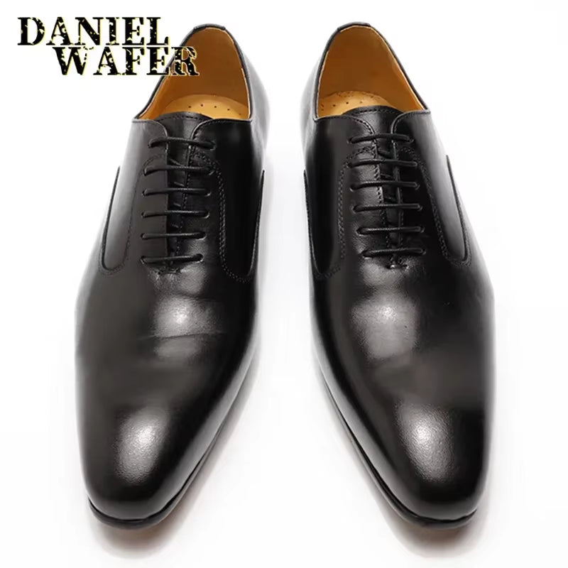 Luxury Brand Men'S Oxford Leather Shoes Handmade Pointed Lace-Up Formal Shoes Suitable for Wedding Business Formal Occasions