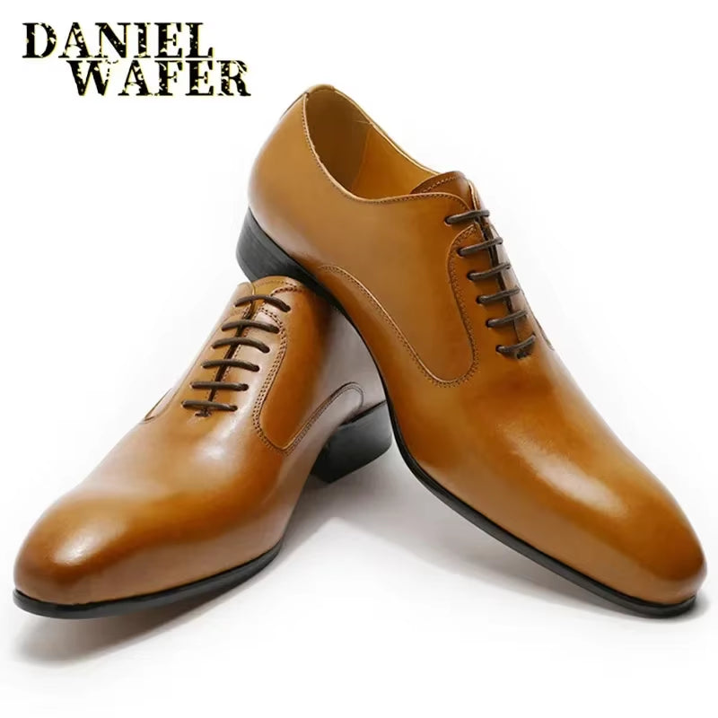 Luxury Brand Men'S Oxford Leather Shoes Handmade Pointed Lace-Up Formal Shoes Suitable for Wedding Business Formal Occasions