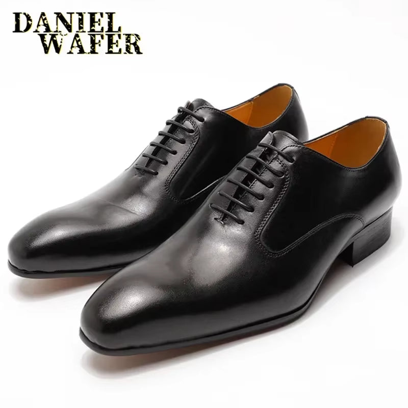Luxury Brand Men'S Oxford Leather Shoes Handmade Pointed Lace-Up Formal Shoes Suitable for Wedding Business Formal Occasions