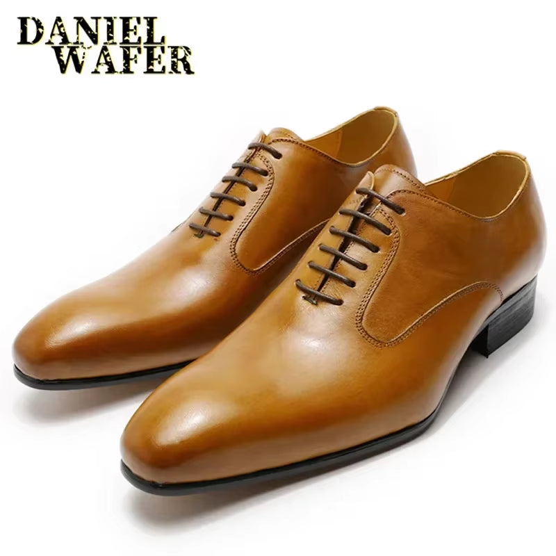 Luxury Brand Men'S Oxford Leather Shoes Handmade Pointed Lace-Up Formal Shoes Suitable for Wedding Business Formal Occasions