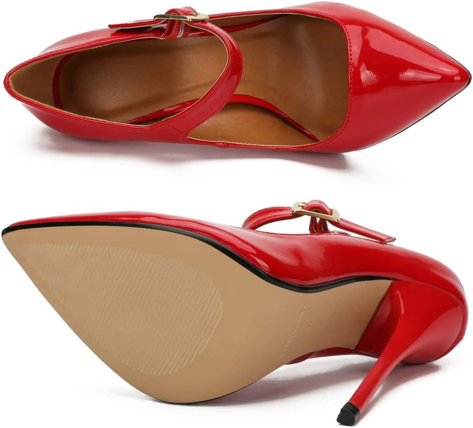 Unisex Men'S Women'S Pointed Toe Stiletto High Heel Buckle up Pumps
