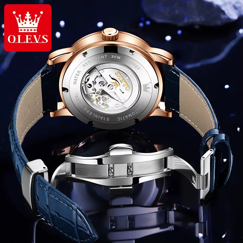9923 Mens Watch Automatic Mechanical Watch Multifunctional Week Date Luxury Belt Watch for Men 30M Waterproof Luminous Box