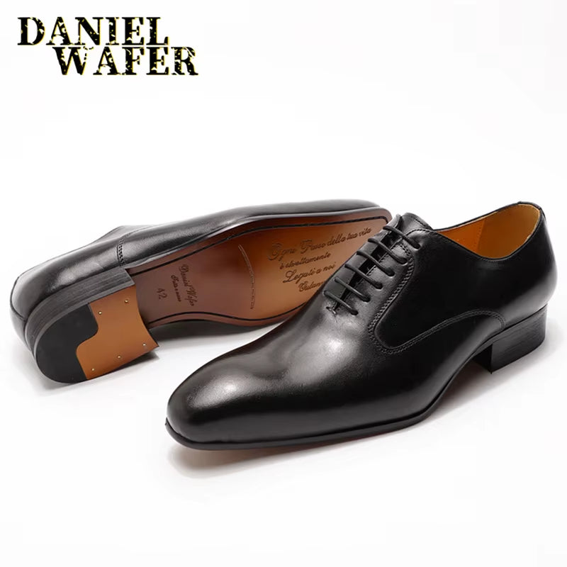 Luxury Brand Men'S Oxford Leather Shoes Handmade Pointed Lace-Up Formal Shoes Suitable for Wedding Business Formal Occasions